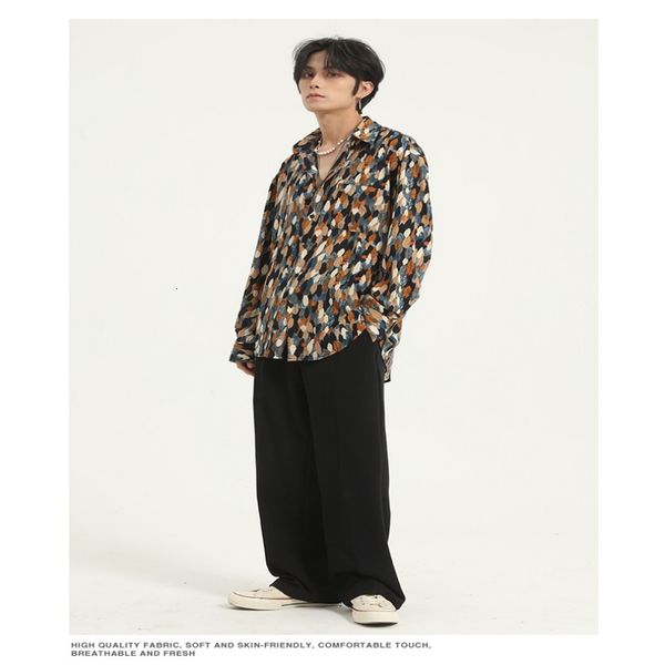 

2021 spring new fashion casual sleeve retro loose korean floral shirt men's lapel all-match couple jacket fy3p, White;black