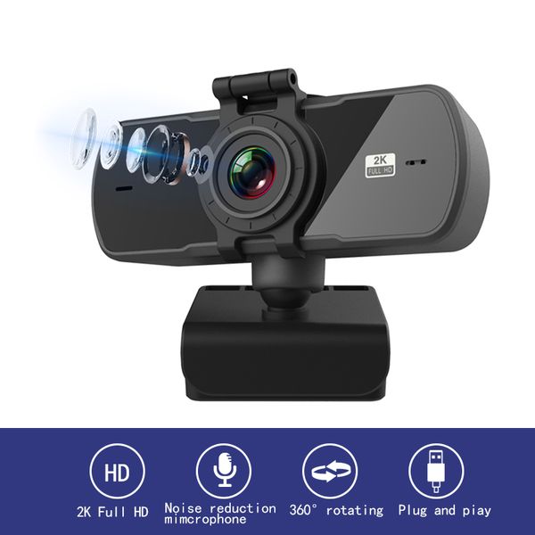 2K HD Auto Focus Webcam Mic Computer Laptop Mini Wide Angle Live Stream Web Camera Shooting Youtube