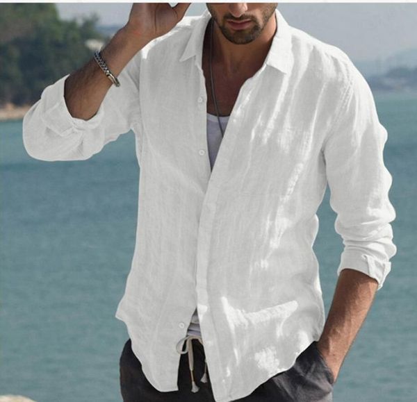 

luxury mens linen cotton shirts cardigan coat autumn fashion long sleeve slim lapel shirts solid color wild, White;black