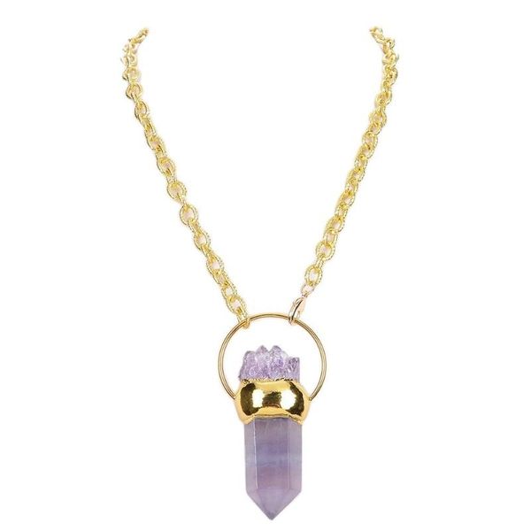 

pendant necklaces jk natural faceted amethysts druzy points gold color plated chain necklace 18'' religious style for women, Silver