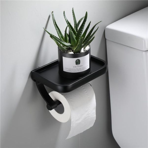

toilet paper holders wall mounted black holder tissue roll with phone storage shelf bathroom accessories