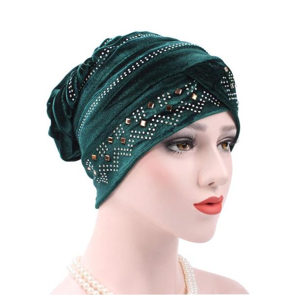 

ethnic clothing european and american gold velvet inner hijab muslim turban caps for women drill toe cap with folding pile hat, Red