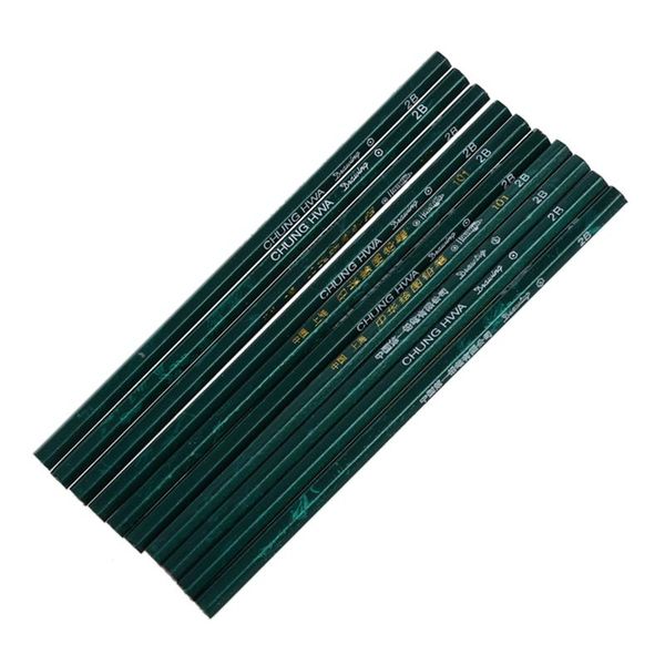 

10x pencil paper hexagonal degree of hardness scale 2b for school office green