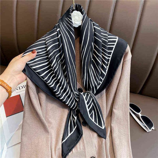 

scarves 2022 summer korean generous women's simple foreign style fashion stripe profsional silk cotton linen thin scarf, Blue;gray