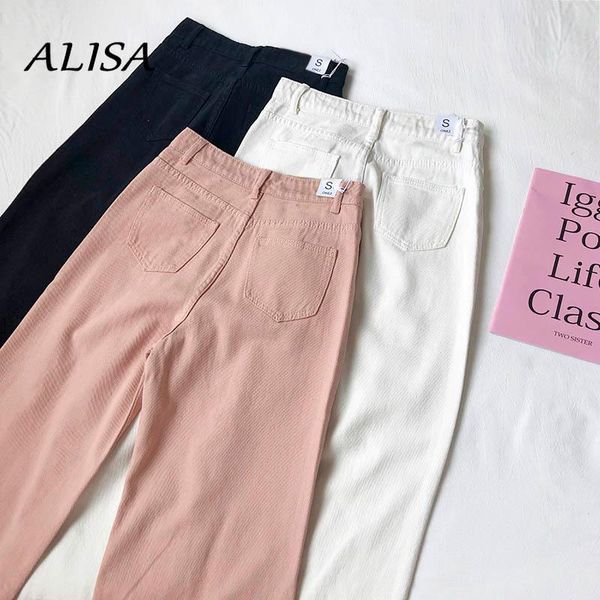 

women's jeans women high waist korean loose wide leg pants woman casual baggy pink jean button straight long trousers, Blue
