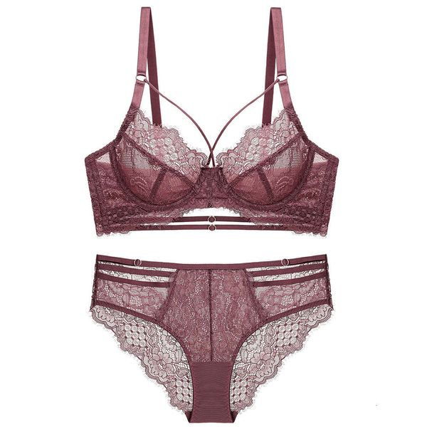 

20215 suit big show small underwear women lace gather transparent bra 2020 new, Red;black
