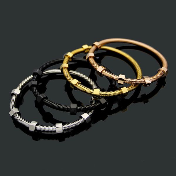 

fashion men lady titanium steel six screw caps 18k gold plated lovers bracelet bangle 4 color, Black