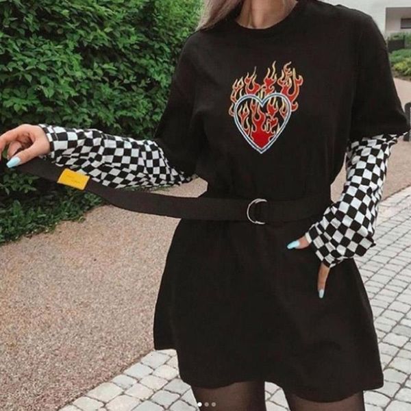 

new harajuku gothic female tshirt flame heart print short sleeve & tees fashion casual t shirt women clothing t-shirts, White