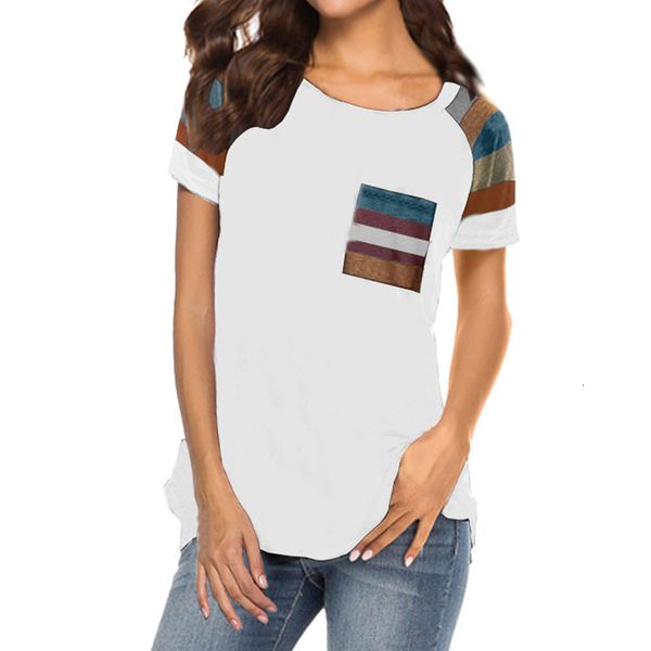 

saleclothing women's on fashion long mouwen trui t shirts patchwork with pockets casual o-neck t-shirt sweatshirt, White