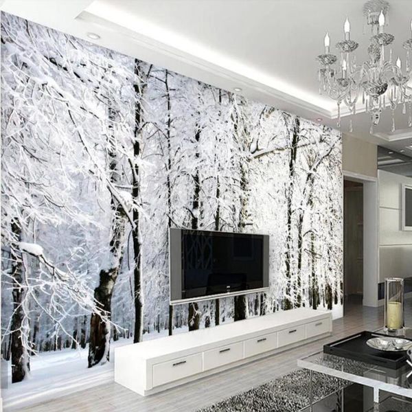 

wallpapers 3d snow forest wall paper mural for living room bedroom art decals covering po wallpaper murals roll