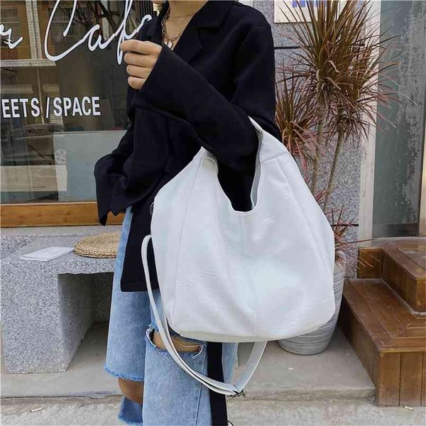 

white leather women half moon bags large capacity hobo shopper quality soft pu crossbody casual korean female tote 210913