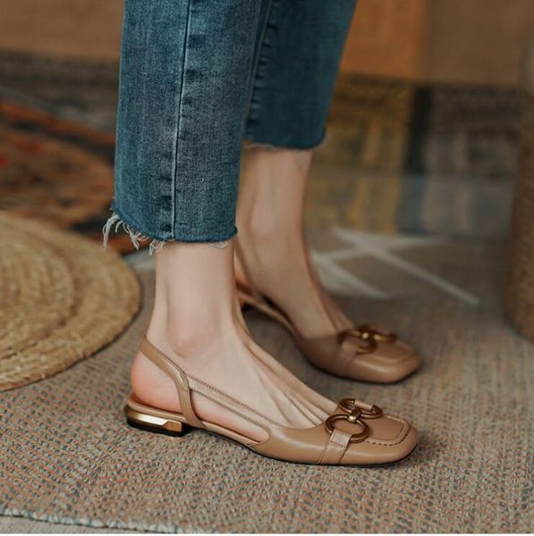 

full grain leather slingbacks women summer muller single shoes lady wedding party dress shoes, Black