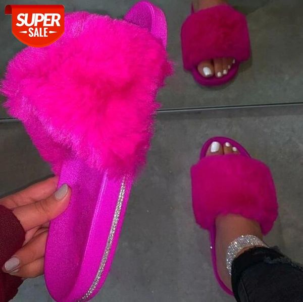 

puimentiua house women furry slippers winter soft faux fur warm flats non slip home slides casual shoes ladies female slides #br3v, Black