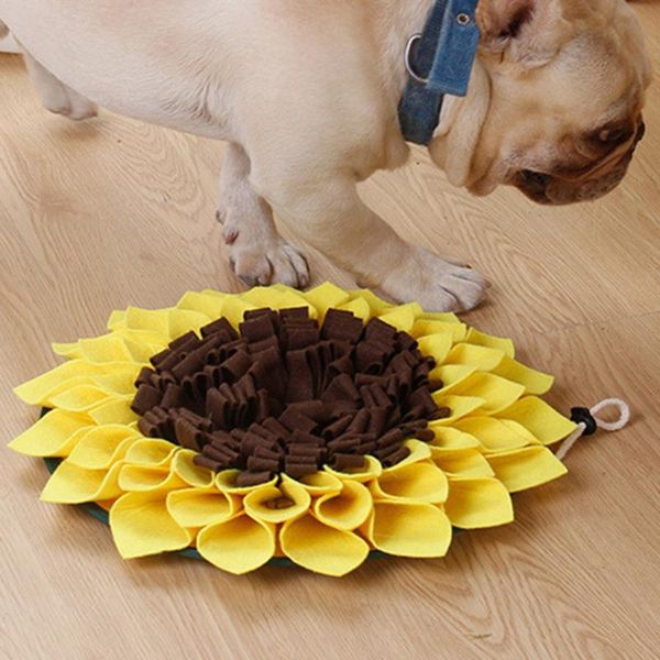 

kennels & pens sunflower shape dogs snuffle mat pet leak food anti choking cat dog training blanket nose toy slowing intelligence