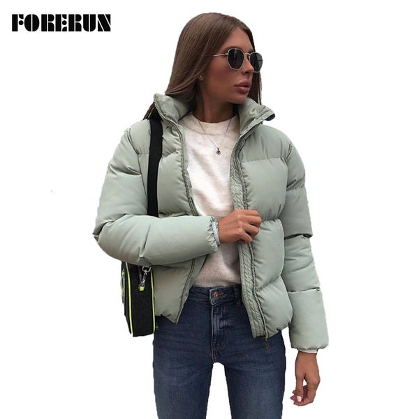 

forerun 8 colors oversized bubble jacket women winter puffer coat stand collar mint green jackets thicken parka winterjas dames v191209, Black