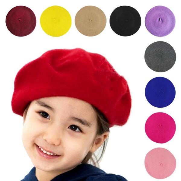 

caps & hats fashion simple baby beret hat for girls wool vintage children beanies cap kids painter toddler candy color hair accessories, Yellow