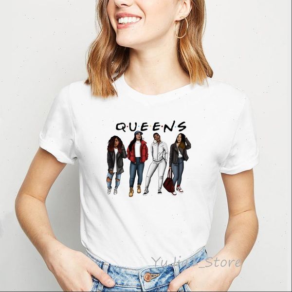 

melanin queen t shirt women black girls friends tshirt femme summer 2021 white female graphic tees punk hip hop t shirts