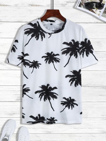 

men random palm tree print tee u675#, White;black