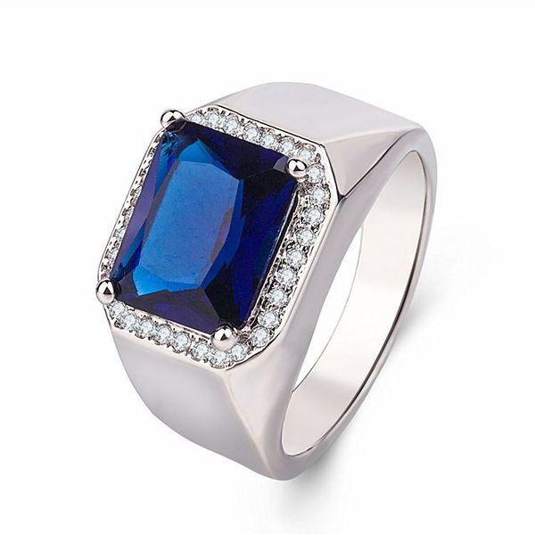 

retro handmade ring for men vintage blue green zircon rings punk trendy jewelry for gift, Golden;silver
