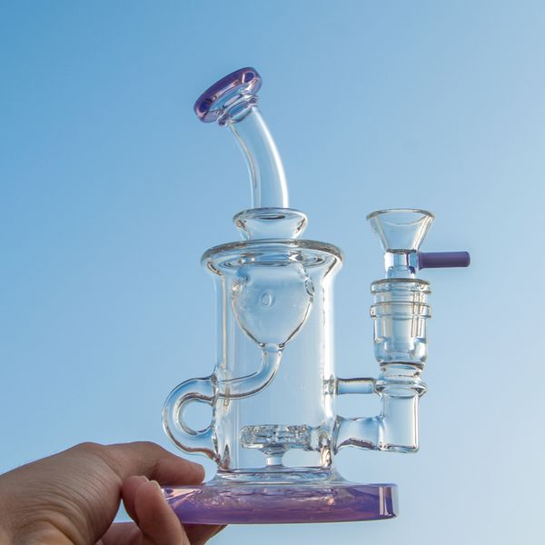 2021 Unique Klein Bong Piccoli narghilè Heady Glass Recycler Bong Tubi d'acqua Soffione doccia Perc Oil Dab Rigs Tubi Bubbler con ciotola XL-2071