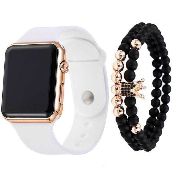 

watch 3pcs / set men's fashion simple led silicone + wristwatch, Slivery;brown