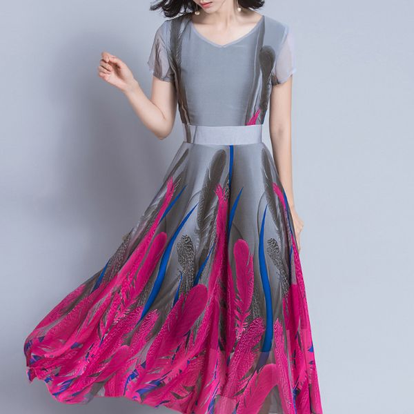 

2021 new chiffon robe vintage o neck summer es for women slim gray elegant plus size vestidos mujer fyy591 o5mn, Black;gray