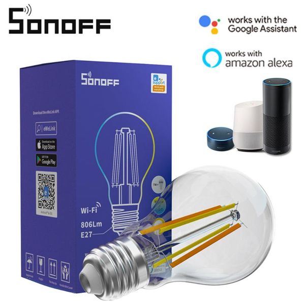 

smart home control sonoff itead b02-f-a60 wifi led filament bulb e27 light dimmable app voice remote for alexa google