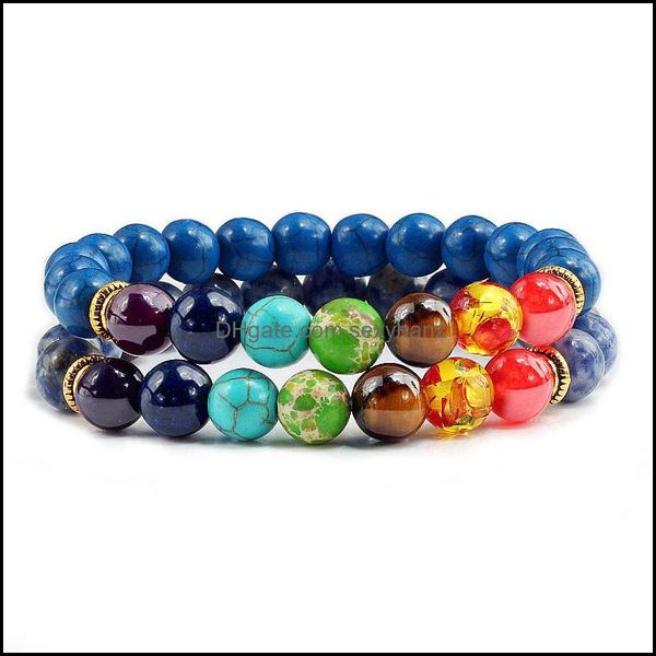 

beaded, strands 2pcs/set natural stone 7 chakra bracelets & bangles lava healing yoga nce beads reiki buddha prayer bracelet jewelry drop de, Black