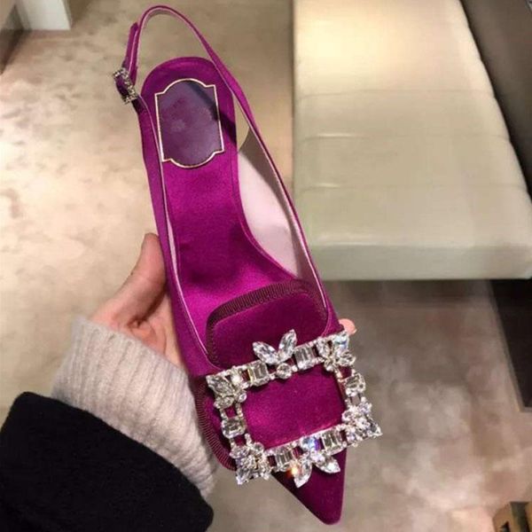 

dress shoes mikishyda 2021 fashion summer shoe woman pointed toe med heels jewel sandals slingback pumps crystal heel wedding, Black