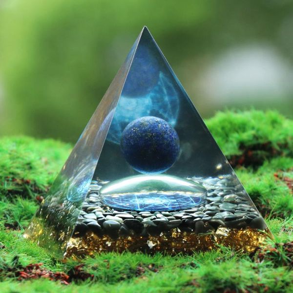 

charms natural semi-precious stone furnishing articles pyramid shape orgonite pyramidlapis lazul for diy jewelry making home decoration, Bronze;silver