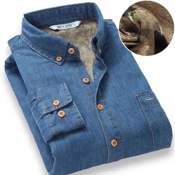 

men's casual shirts fashion brand winter jean shirt men warm fleece lined velvet denim 4xl male bottoming, White;black