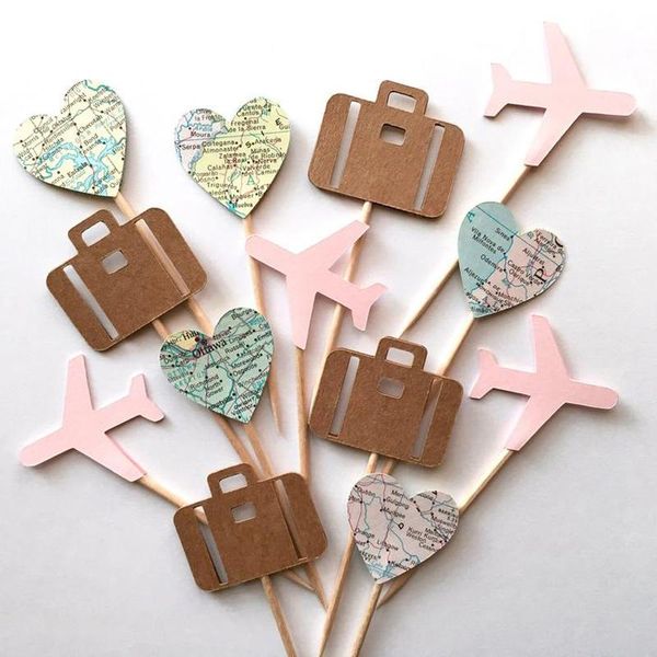

12pcs/set map cupcake ers travel theme pink and blue baby shower birthday wedding anniversary party cake er decoration