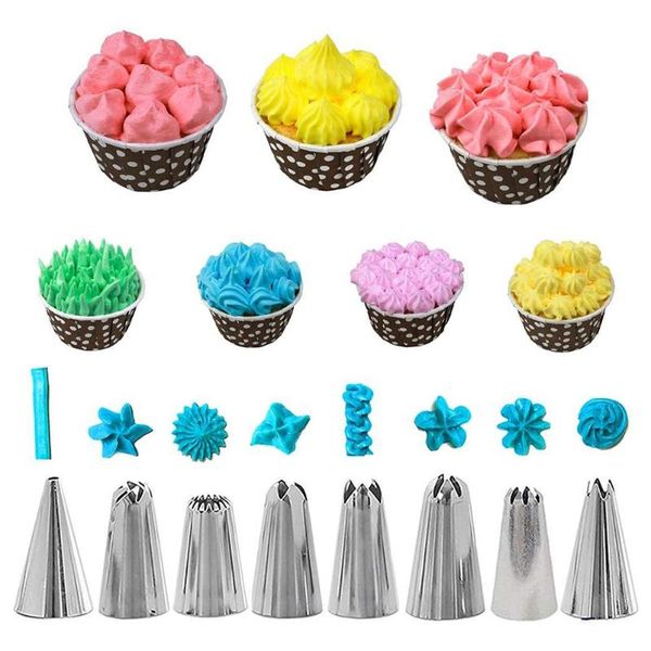 

baking & pastry tools 14pcs reusable icing piping nozzles set bag scraper flower cream tips diy cake decorating tool kitchen