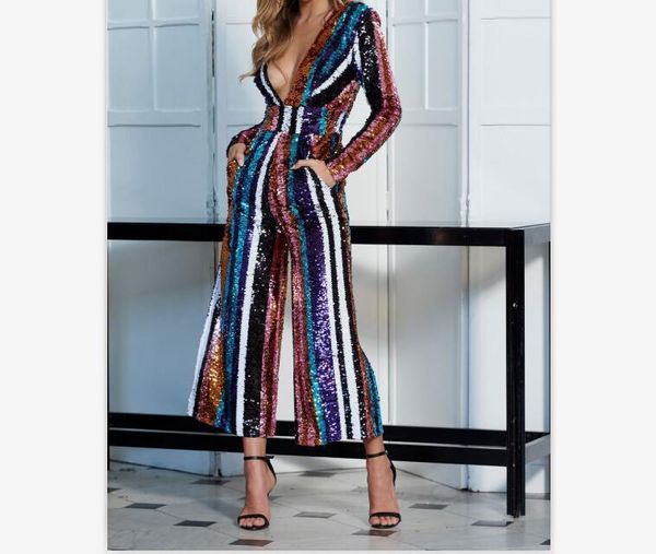 

women's jumpsuits & rompers long sleeve v-neck women night club celebrity party suits summer spring fashion elegant, Black;white