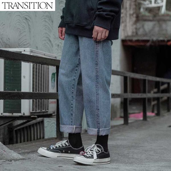 

men's jeans autumn 21 trousers korean style loose basic straight-leg pants, Blue