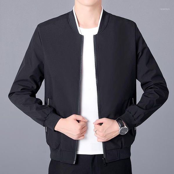

men's jackets autumn thin business jacket all-match solid color simple fashion baseball striped collar youth casual, Black;brown