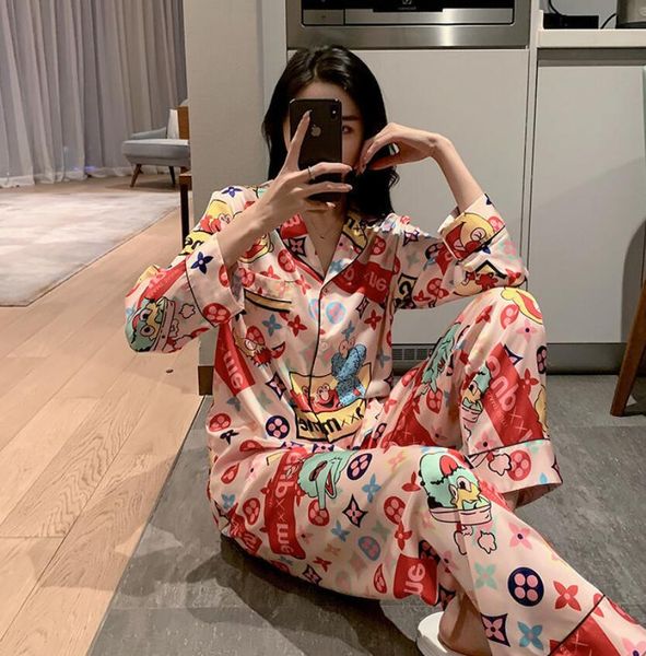 

2021 new letters desinger ice silk pajamas women long sleeve pajama sets luxury warm sleepwear silk velvet warm suit home clothes pijama, Black;red