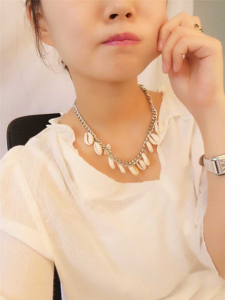 

simple tassel accessories light luxury versatile shell pendant necklace clavicle chain c1305, Silver