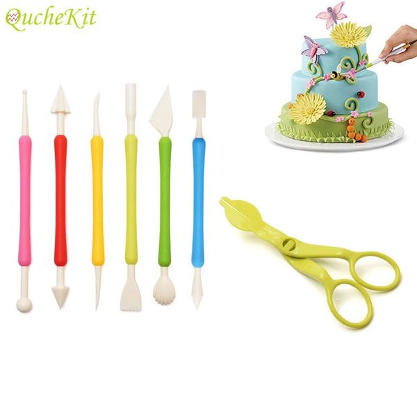 

baking & pastry tools 7pcs/set fondant cake carving cutter plastic scissors decorating sugar craft set carved group