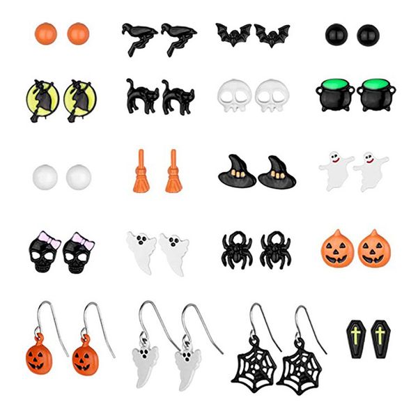 

halloween theme earrings set spider web broom ghost bat, Golden