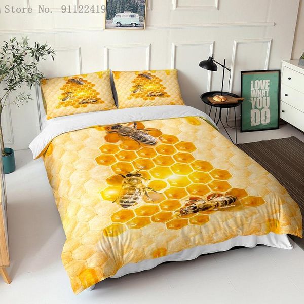 

bedding sets cartoon bee hive honey print 3d duvet cover garden comforter  king quilt for kids drop