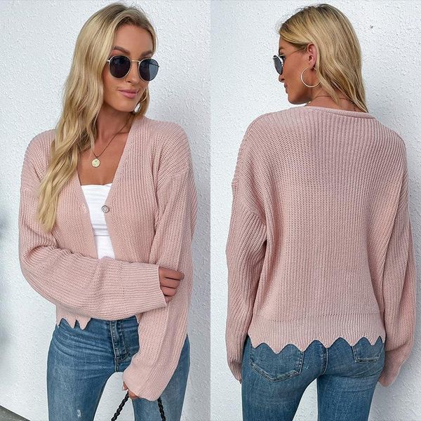 

women's knits & tees 2021 autumn european and american ins fashion long sleeve knitted loose sweater coat women, White