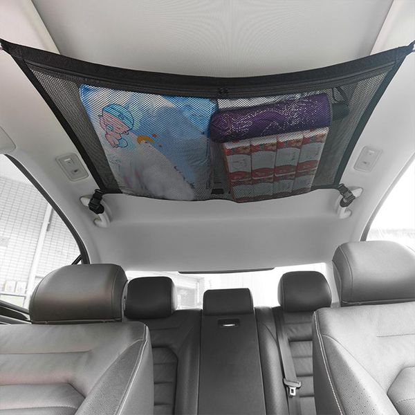 

car organizer ceiling storage net pocket-universal roof interior cargo bag with zipper trunk