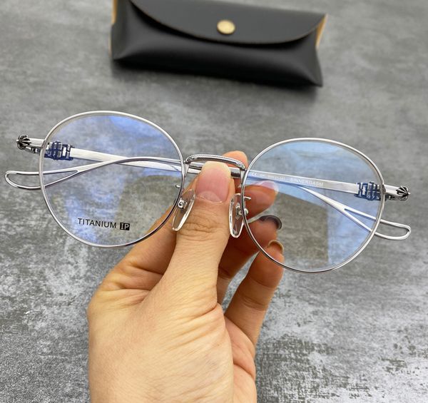 

krosin glasses round frame ultra light pure titanium versatile art myopic flat lens for men and women, White;black