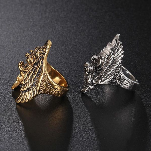 

cluster rings men's american biker eagle 316l stainless steel ring, Golden;silver