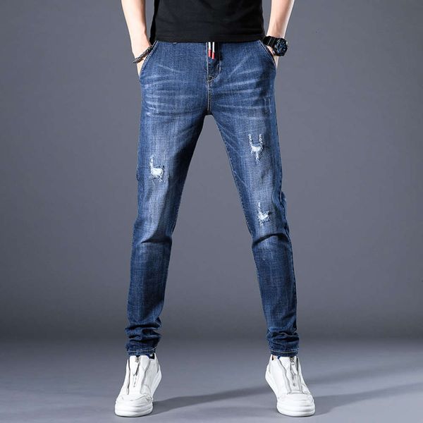 

spring summer leggings fit korean fashion versatile brand jeans new slim pants men's autumnwinter, Blue