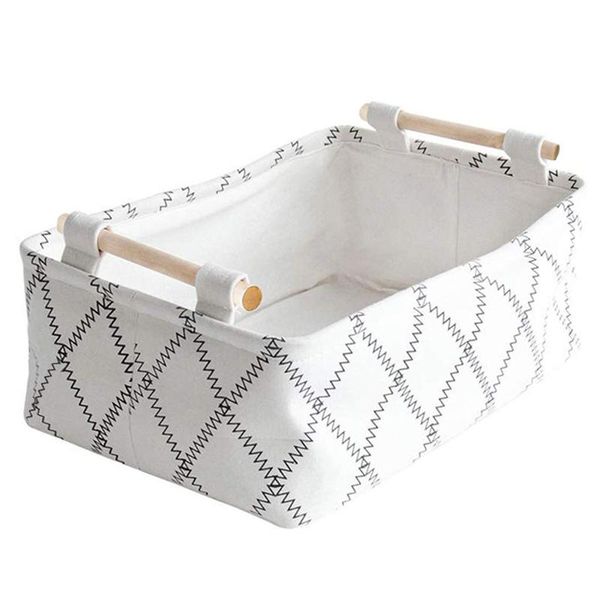 

storage baskets decorative basket bins - foldable fabric gift empty with wooden handles white rectangular collapsible