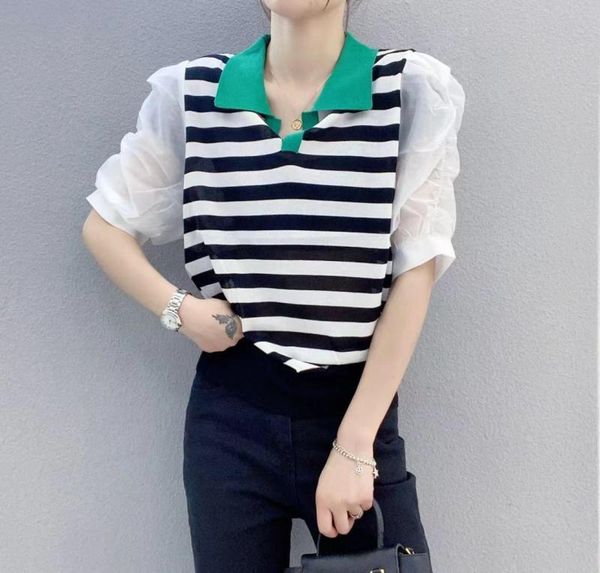 

women's sweaters 2021 limited room 205463, row 8, no. 6, upper part] non real s net red picture lapel stripe short sleeve pullover swea, White;black