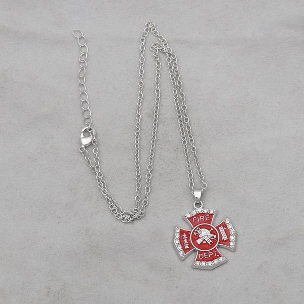 

pendant necklaces fashion jewelry firefighters badge metal relief alloy red enamel fire dept necklace for firefighter kids, Silver