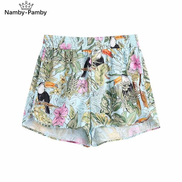 

women's shorts women 2021 fashion animal print side pockets high waist vintage blue short pants mujer chic, White;black